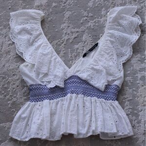 White and Blue ZARA top